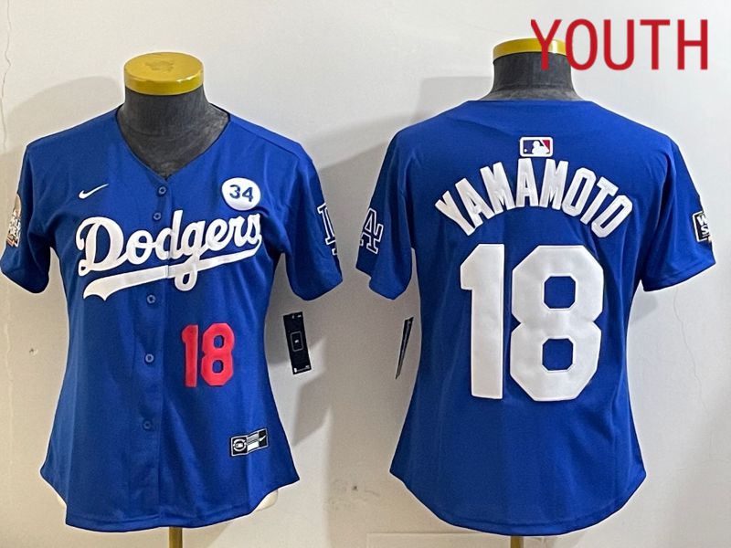 Youth Los Angeles Dodgers #18 Yamamoto Blue Game 2024 Nike MLB Jersey style 11211->customized nhl jersey->Custom Jersey